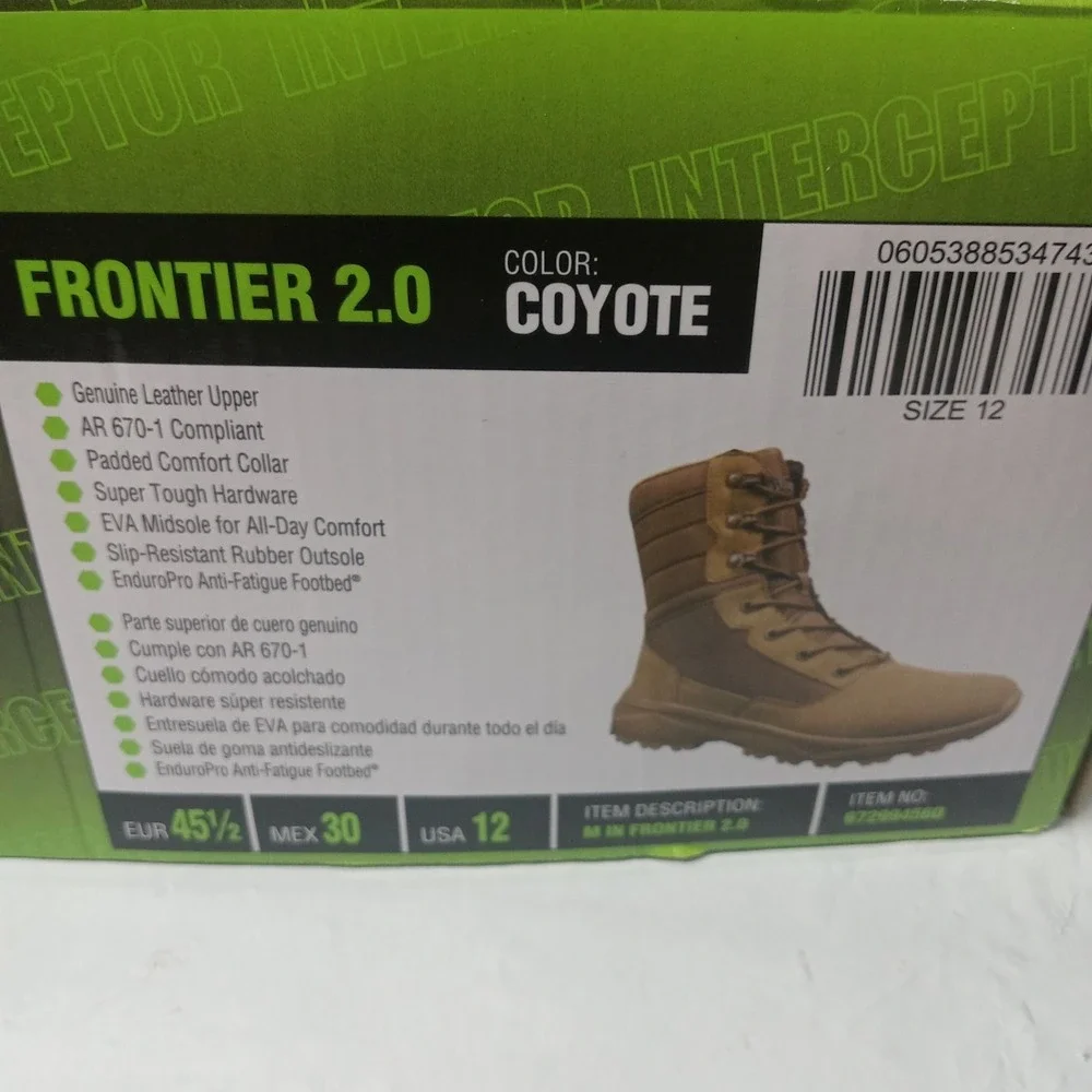 Interceptor Frontier 2.0 Men's Size 12 Tactical Boots Brown/Coyote Leather Upper